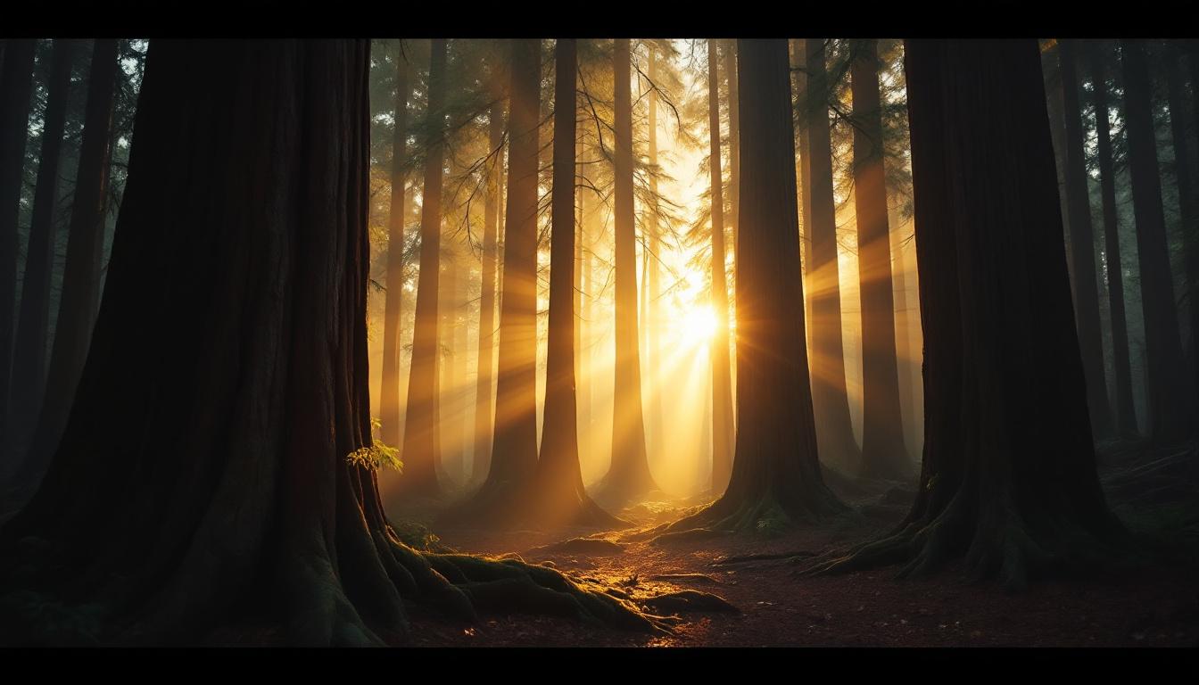 Coastal redwood forest at dawn